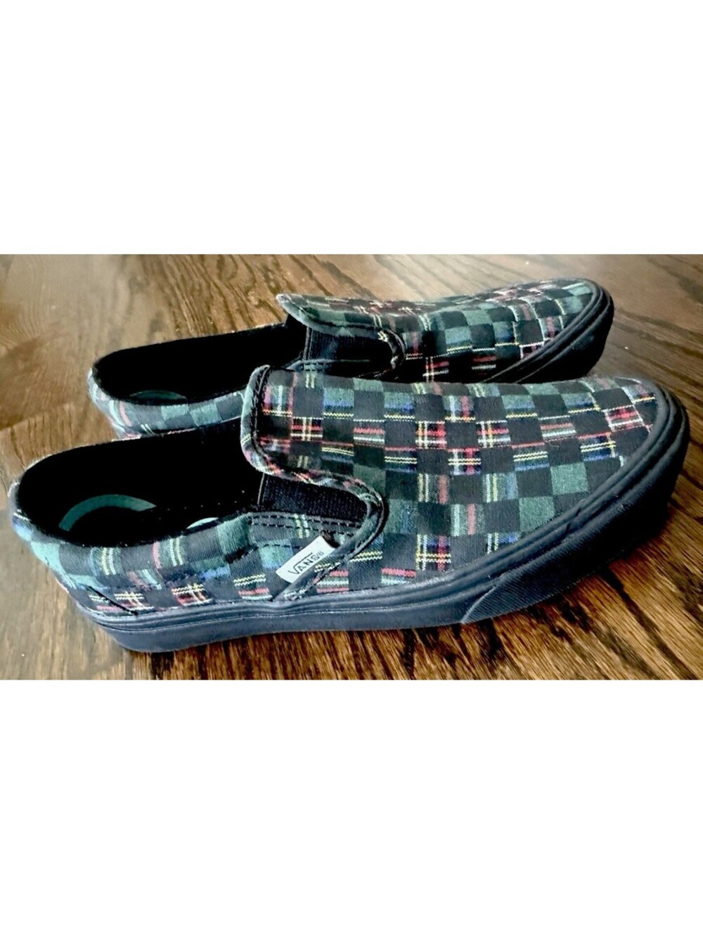 Vans ComfyCush Slip On Plaid Checkerboard Mens 6 Womens 7.5 Green Black